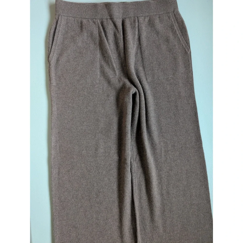 NWT White + Warren 100% Cashmere Wide Leg Pant Size L Mocha Heather #9N606